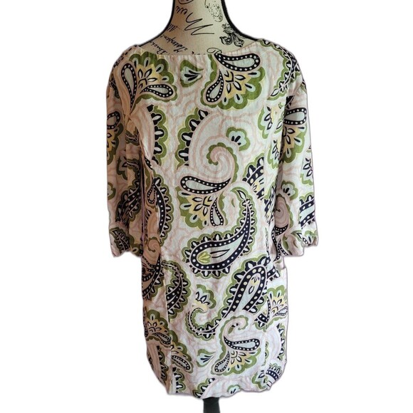 BODEN 100 % LINEN paisley casual resort mini pockets dress 2P - Picture 5 of 12